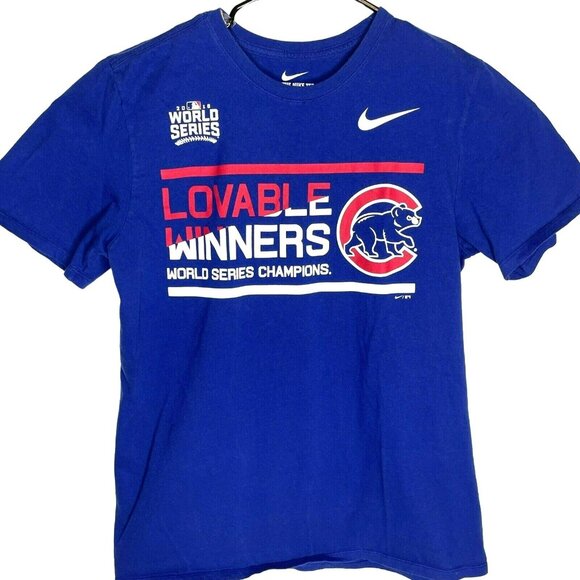 NIKE Chicago CUBS Mens LG Tee Shirt 2016 Baseball World Series Lovable Winners - Picture 1 of 8